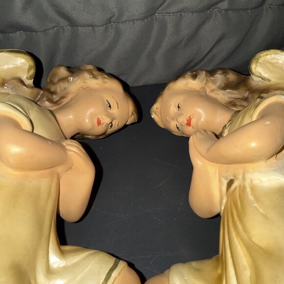Christmas Angels Kneeing Set Nativity Figurines 1950 Solid Plaster Painted CHIPS - Picture 15 of 16